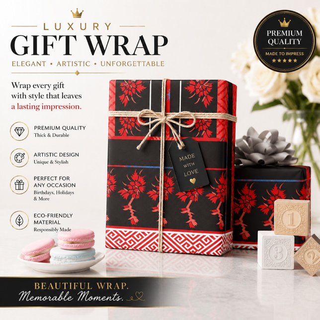 Red Black Floral Gift Wrapping Paper (Creator Uploaded)