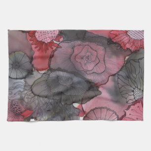 Red Black Floral Kitchen towel