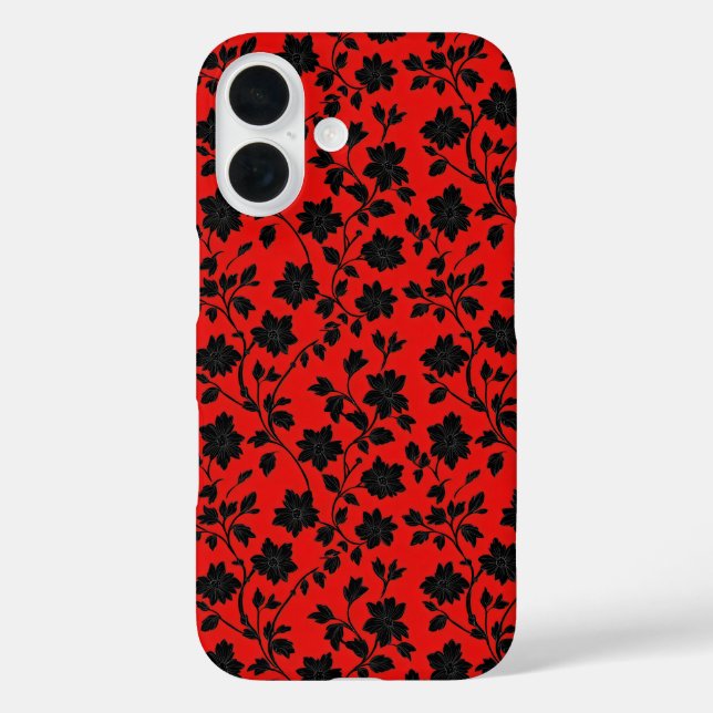Red Black Floral Pattern Case-Mate iPhone Case (Back)