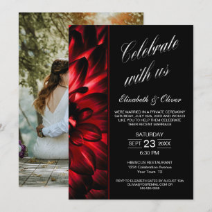 Red Black Floral Photo Wedding Reception Invitation