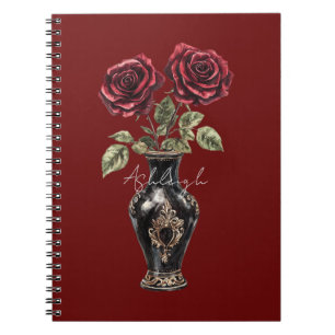 Red Black Floral Roses Vase Notebook