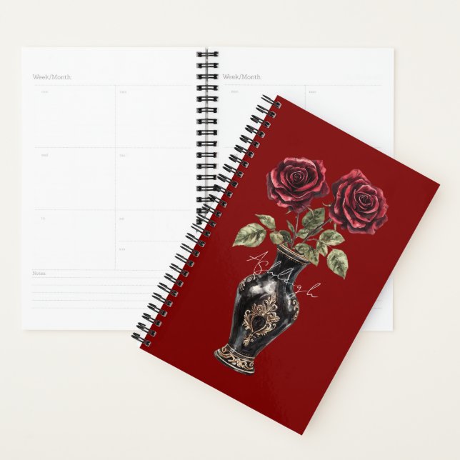 Red Black Floral Roses Vase Planner (Display)