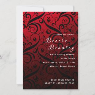 Red & Black Floral Swirl Wedding Invitation