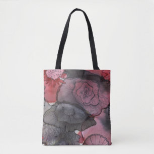 Red/Black Floral Tote Bag