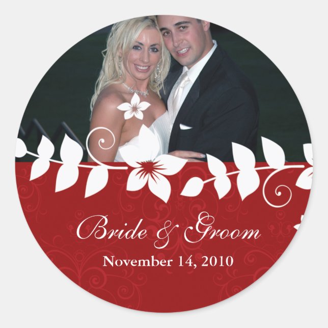 Red Black Floral wedding sticker (Front)