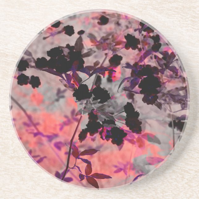 Red black flower pattern design graphic art coaster (Front)