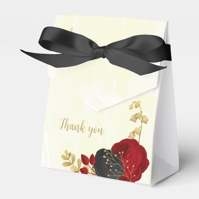 red & black flowers gold botanical wedding favor box (Front Side)