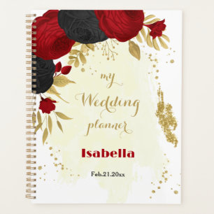 red & black flowers gold planner