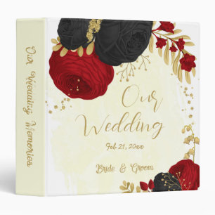 red & black flowers gold wedding photo album binder