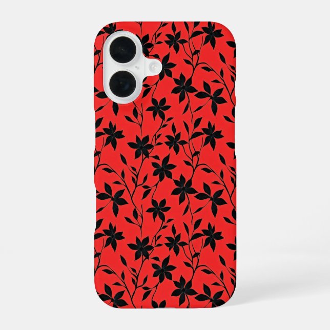 Red Black Flowers iPhone 16 Case (Back)