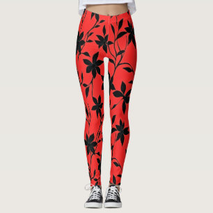 Red Black Flowers Leggings