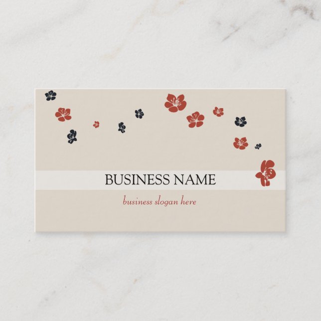 Red Black Flowers on Light Elegant Bkg Business Card (Front)