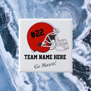Red Black Football Helmet•Custom 2 Inch Square Button