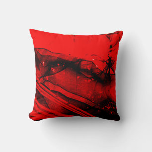 Red Black fractal abstract art Throw Pillow