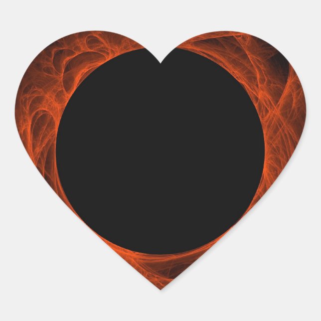 Red & Black Fractal Background Heart Sticker (Front)