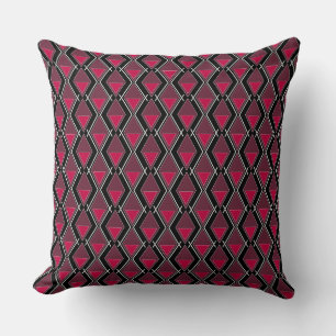 Red black geometric art deco pattern throw pillow
