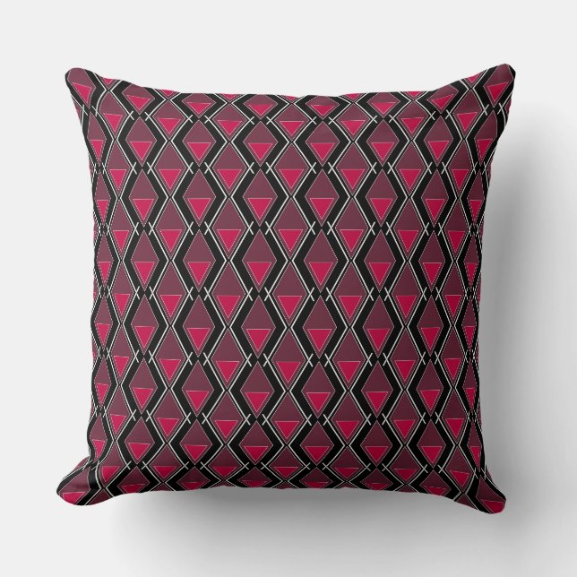 Red black geometric art deco pattern throw pillow (Front)