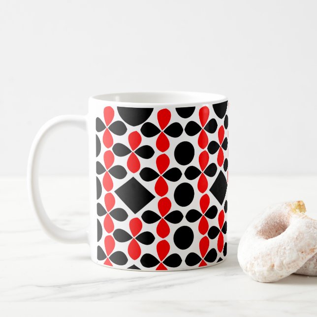 Red Black Geometric Pattern Coffee Mug (With Donut)