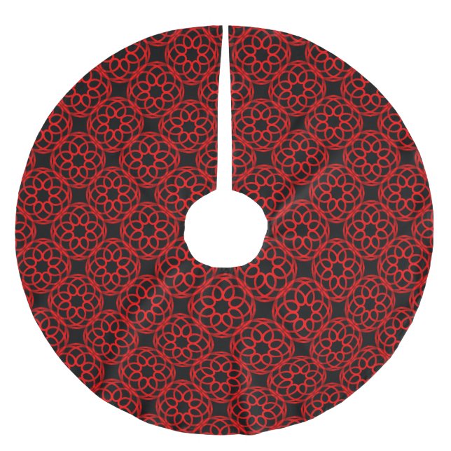 Red Black Geometric Seamless Pattern Brushed Polyester Tree Skirt (Front)