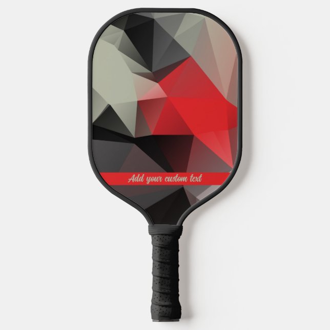 Red & black geometric texture personalized name pickleball paddle (Front)