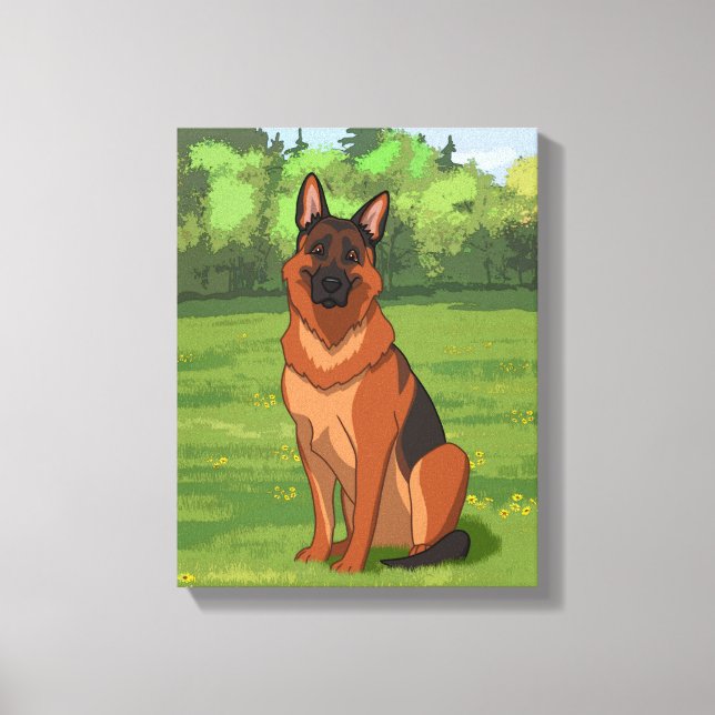 Red & Black German Shepherd GSD Canvas Print (Front)