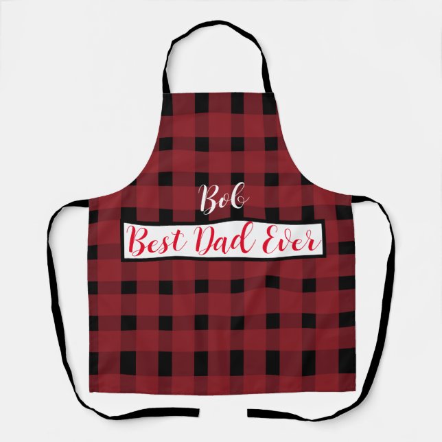 Red Black Gingham Dad Personalized Apron (Front)