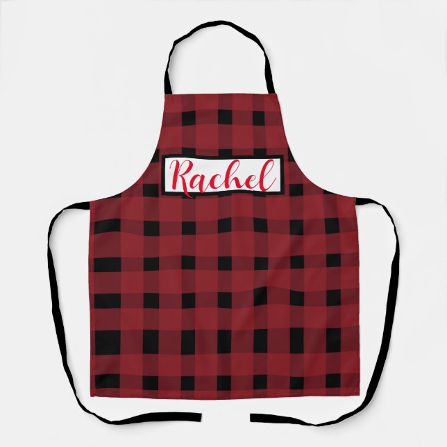 Red Black Gingham Personalized Apron (Front)