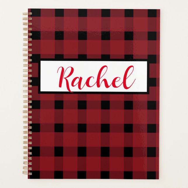 Red Black Gingham Personalized  Planner (Front)