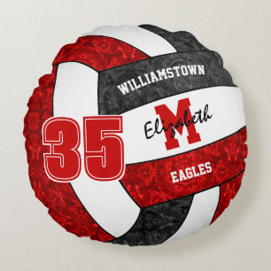red black girls volleyball season sports keepsake round pillow