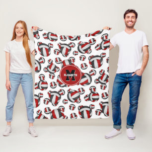 red black girls volleyball team colors monogrammed fleece blanket