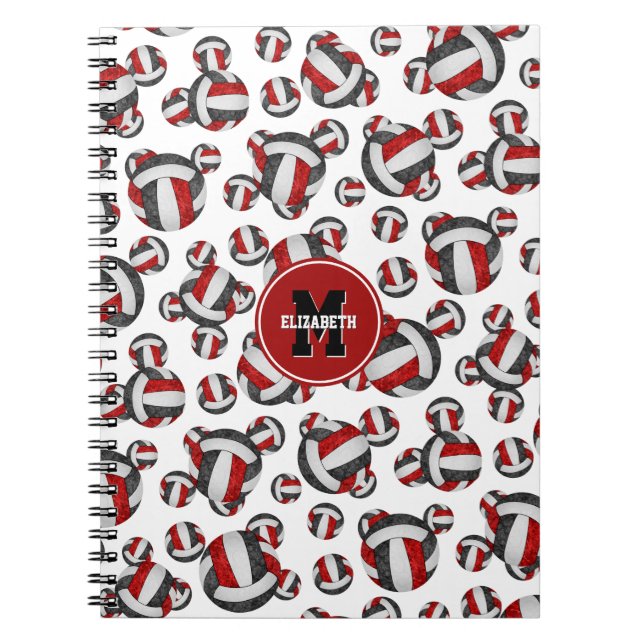 red black girls volleyball team colours personaliz notebook (Front)