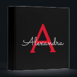 Red Black Girly Script Monogram Name Modern Binder<br><div class="desc">Red and Black simple  Script Monogram Name Binder. This makes the perfect sweet 16 birthday,  wedding,  bridal shower,  anniversary,  baby shower or bachelorette party gift for someone that loves glam luxury and chic styles.</div>