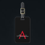 Red Black Girly Script Monogram Name Modern Luggage Tag<br><div class="desc">Red and Black Monogram Add Your Own Name Script Signature Pillow. The luggage bag tag makes the perfect sweet 16 birthday,  wedding,  bridal shower,  baby shower or bachelorette party gift for someone who loves a chic elegant and modern style.</div>