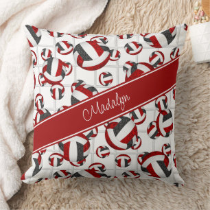 red black girly team colours volleyballs net accen throw pillow
