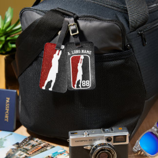 Red & Black Glitter Hoops Basketball Player Luggage Tag