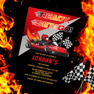 Red   Black Go Kart Racing Birthday Invitation