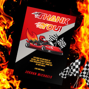 Red   Black Go Kart Racing Birthday  Thank You Card