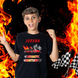 Red | Black Go Kart Racing Birthday Tri-Blend Shirt<br><div class="desc">Race on over to celebrate a go kart racing-themed birthday. This birthday party design features a red and black go kart with a red helmeted drive and flames shooting out the back of the go kart. The words "Ready, Set, Go!" are also done in a flame-toned gradient. A pair of...</div>
