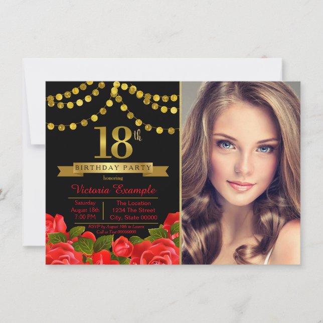 Red Black Gold 18th Birthday Party Invitation (Front)