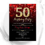 Red Black Gold 50th Birthday Invitation<br><div class="desc">50th birthday party invitation. Elegant red black design with faux glitter gold. Features stylish diamonds, bokeh lights and script font. Men or women bday invite. Perfect for a stylish adult birthday party. Personalize with your own details. Message me if you need further customization. Printed Zazzle invitations or instant download digital...</div>