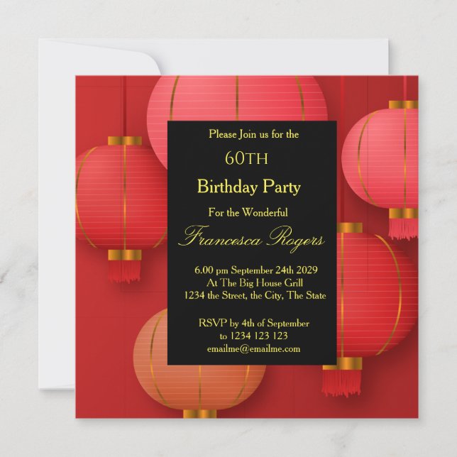 Red Black Gold 60th Birthday Party  Invitation (Front)