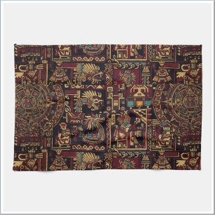 Red Black & Gold Aztec Inspired Design Kitchen Towel