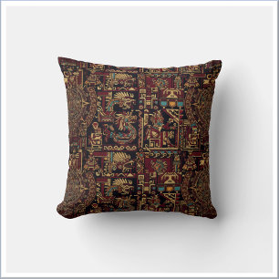 Red Black & Gold Aztec Inspired Design Throw Pillow