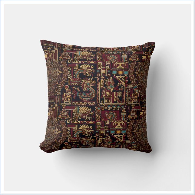 Red Black & Gold Aztec Inspired Design Throw Pillow (Creator Uploaded)