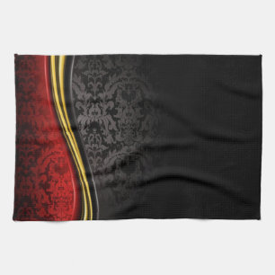 RED BLACK & GOLD BAROQUE PATTERN KITCHEN TOWEL