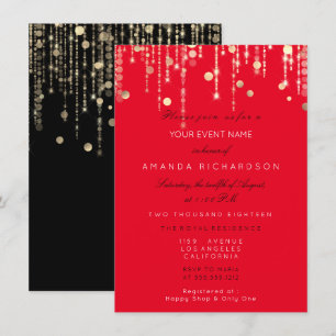 Red Black Gold Drips Birthday Bridal Shower Invit Invitation
