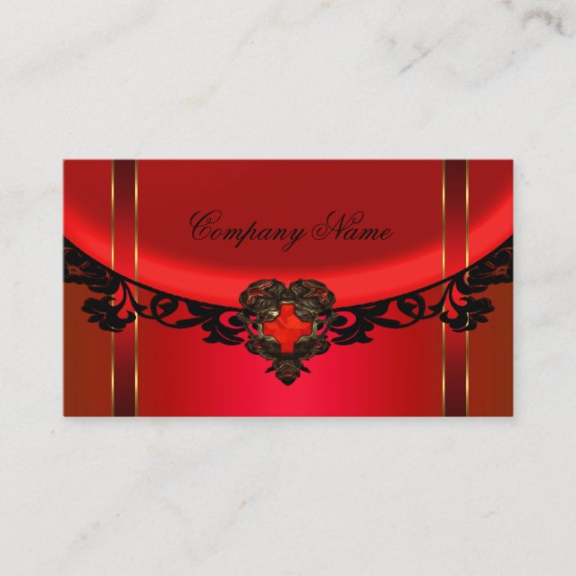 Red Black Gold Elegant Boutique Red Profile Business Card (Front)