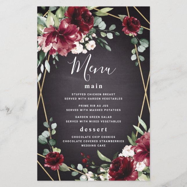 Red Black Gold Floral Élégant Mariage Cartes de me (Devant)