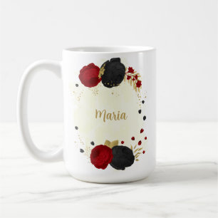 red  black & gold floral wedding coffee mug