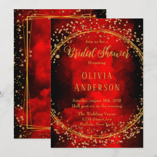 Red Black Gold Geometric Glitter Bridal Shower Invitation